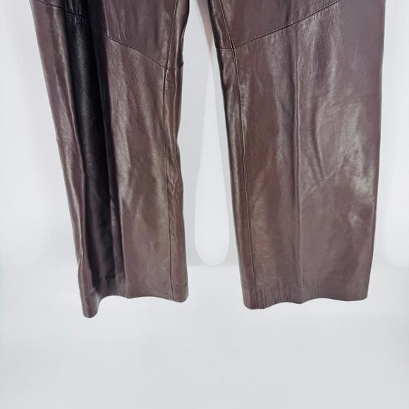 Vintage Danier Brown Leather Flare Pants Side Zip High Waist Y2k Chic Size 10 - Picture 6 of 11